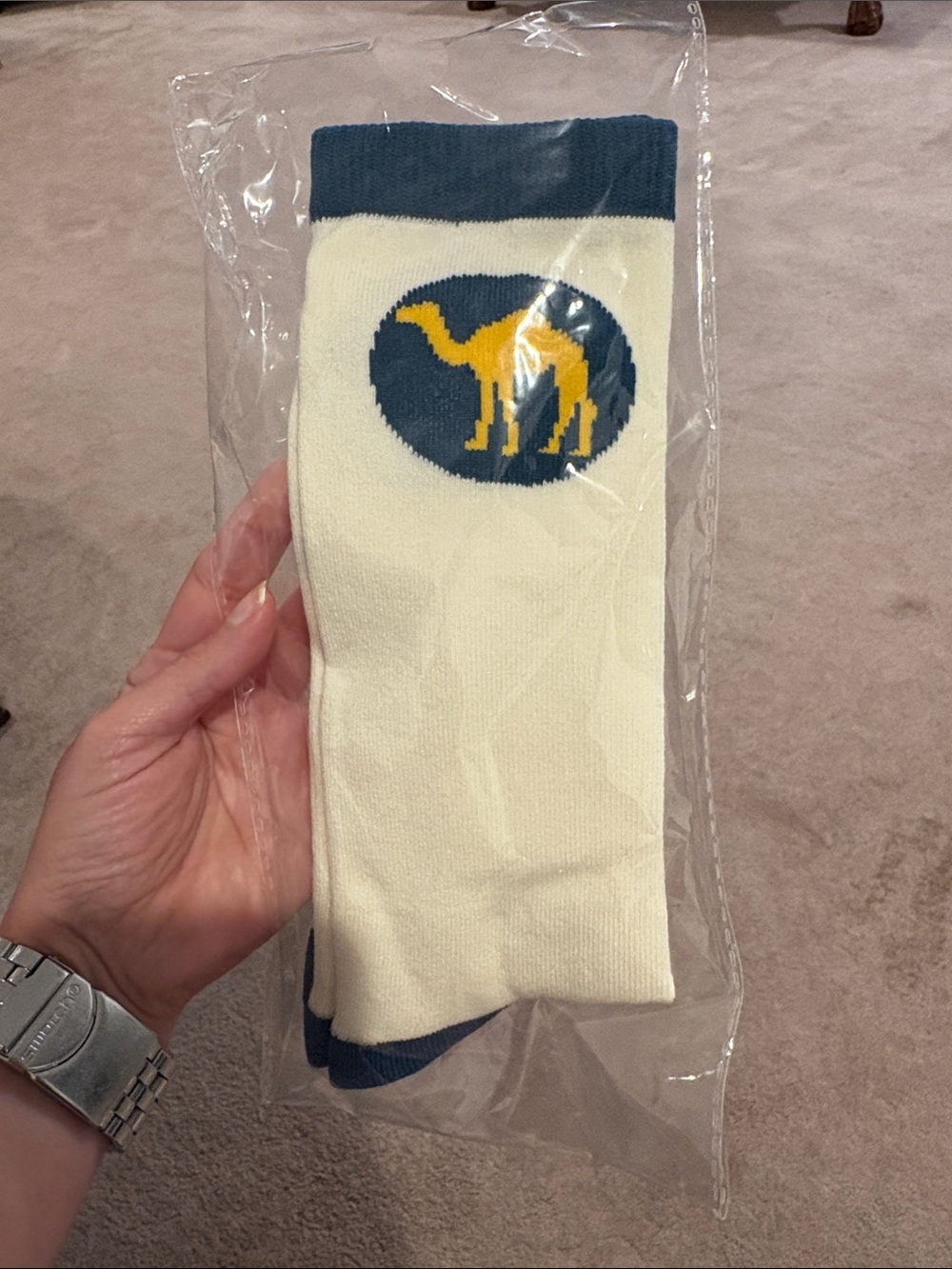 Root One Cream Colored Socks with Yellow Camel Logo